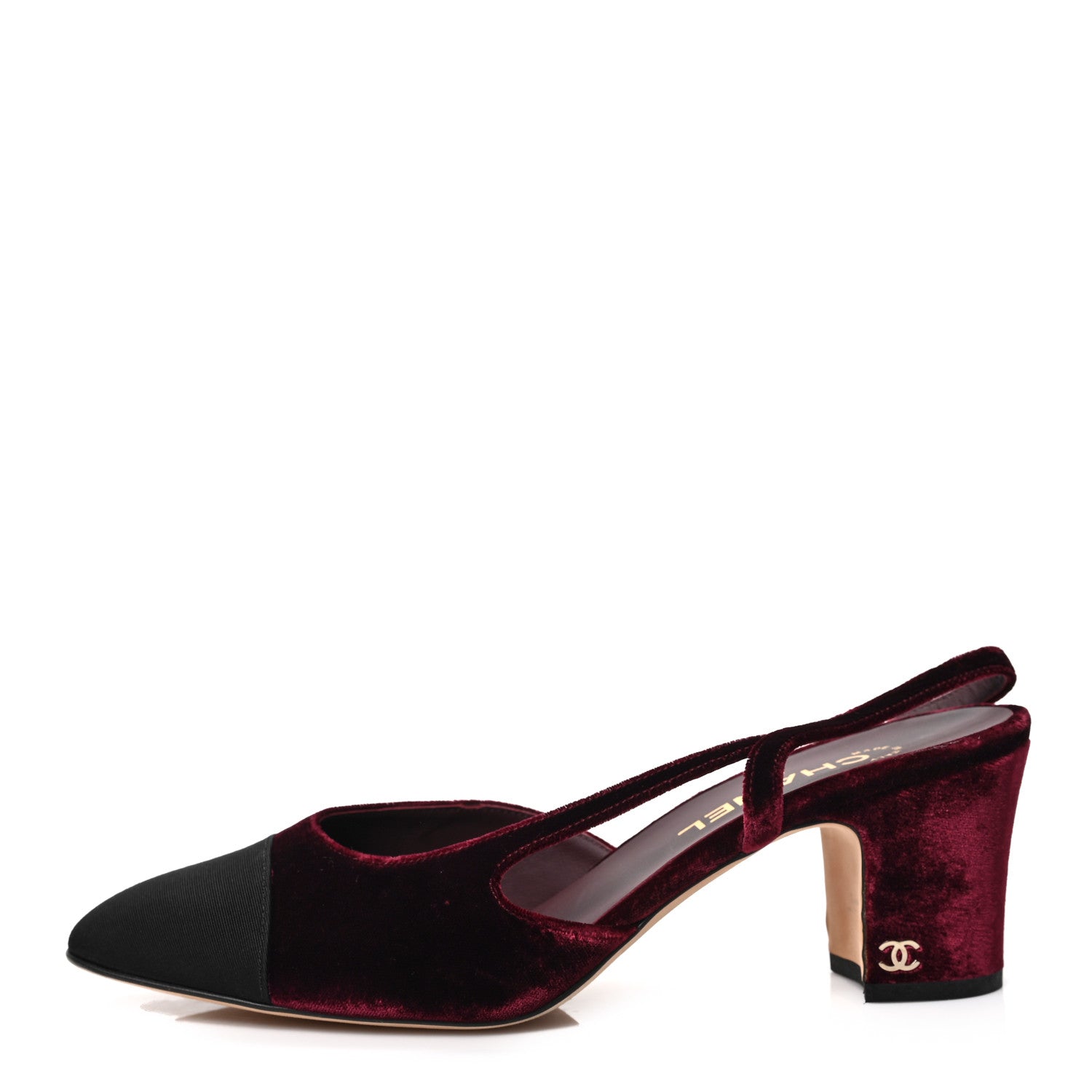 Chanel Velvet Grosgrain Cap Toe CC Slingback Pumps 41 Burgundy Black 1 of 14