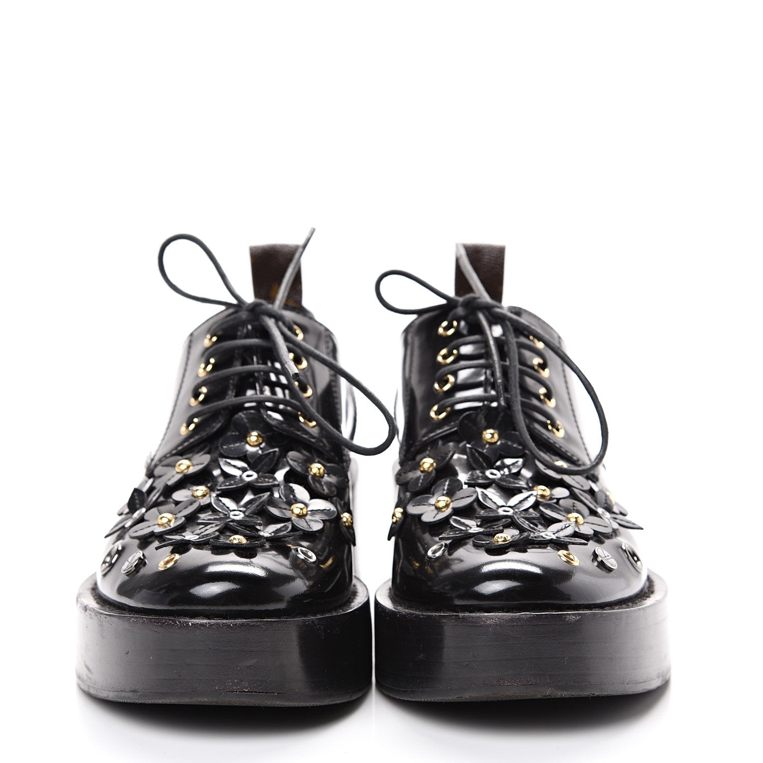Louis Vuitton Patent Calfskin Blooms Flat Derby Platform Shoes 37 Black 2 of 14