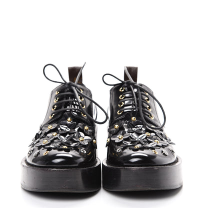 Louis Vuitton Patent Calfskin Blooms Flat Derby Platform Shoes 37 Black 2 of 14