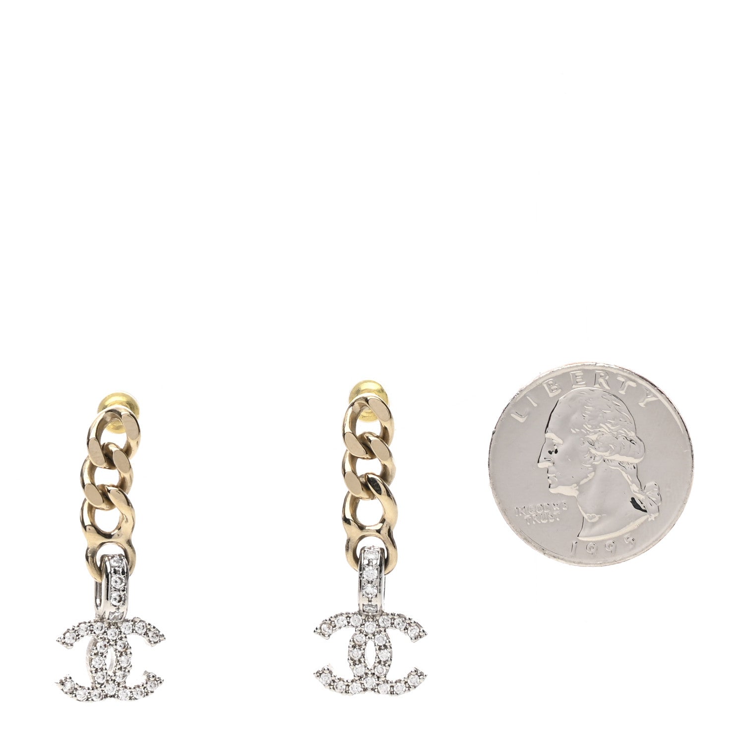 Chanel Metal Crystal CC Chain Drop Earrings Gold 3 of 5
