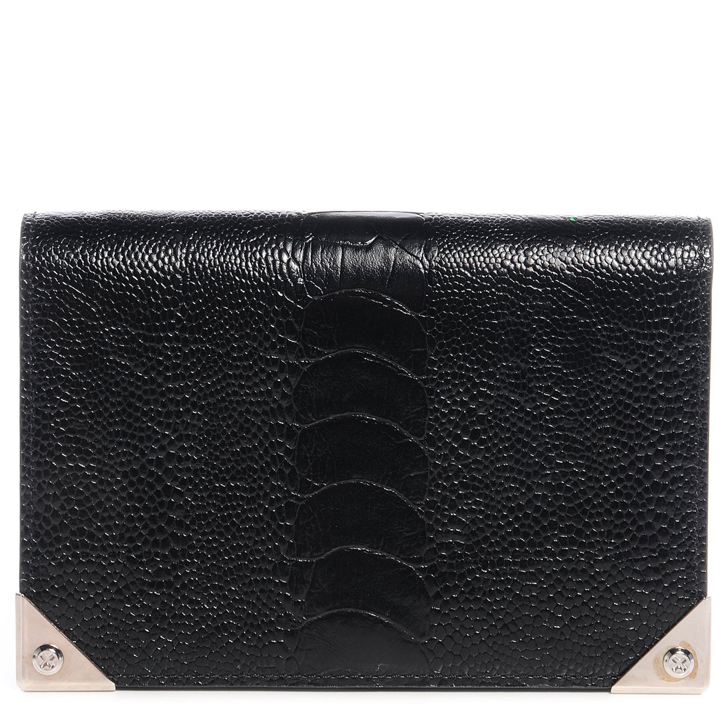 Ostrich Embossed Leather Prisma Biker Purse Black