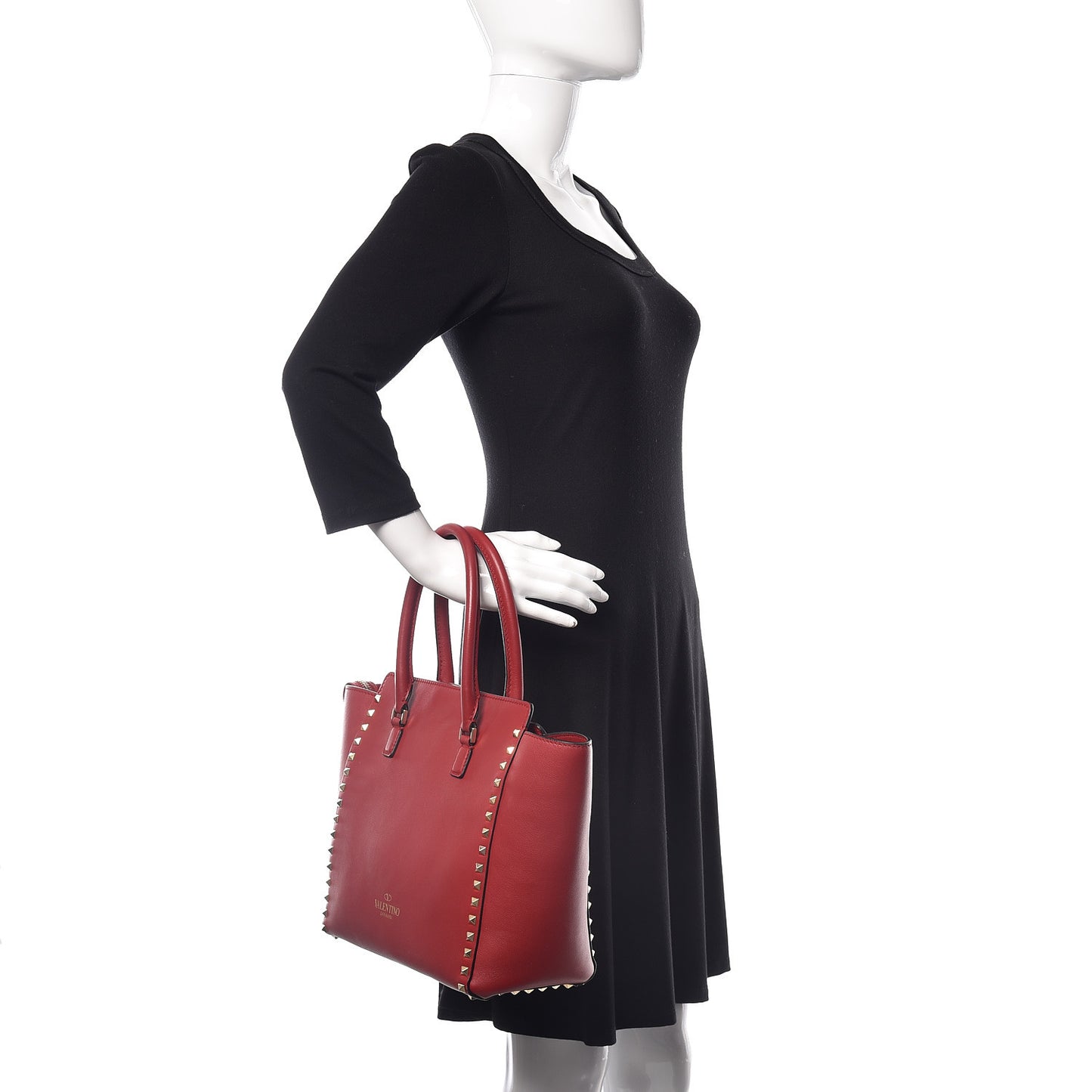 Vitello Rockstud Double Handle Tote Red