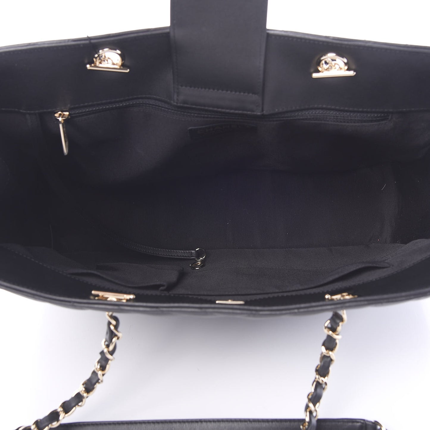 Calfskin Chevron Quilted Large Shopping Tote Black