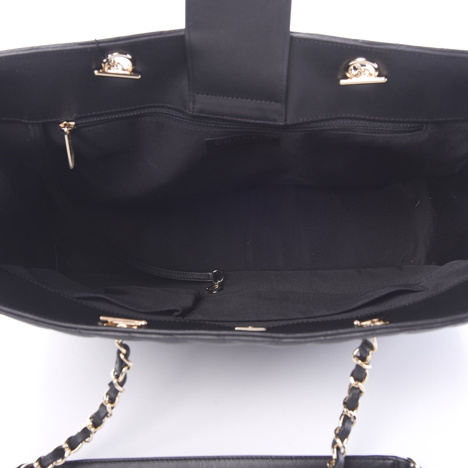 Chanel Calfskin Chevron Quilted Large Shopping Tote Black 4 of 13
