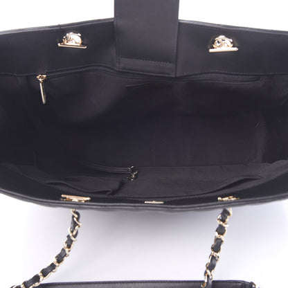 Chanel Calfskin Chevron Quilted Large Shopping Tote Black 4 of 13