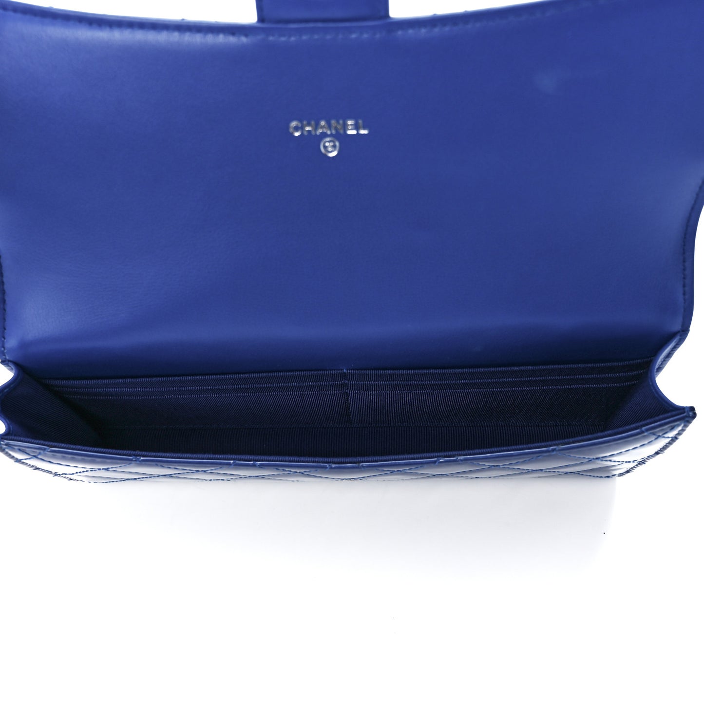 Patent Calfskin Quilted Flap Clutch Wallet Blue