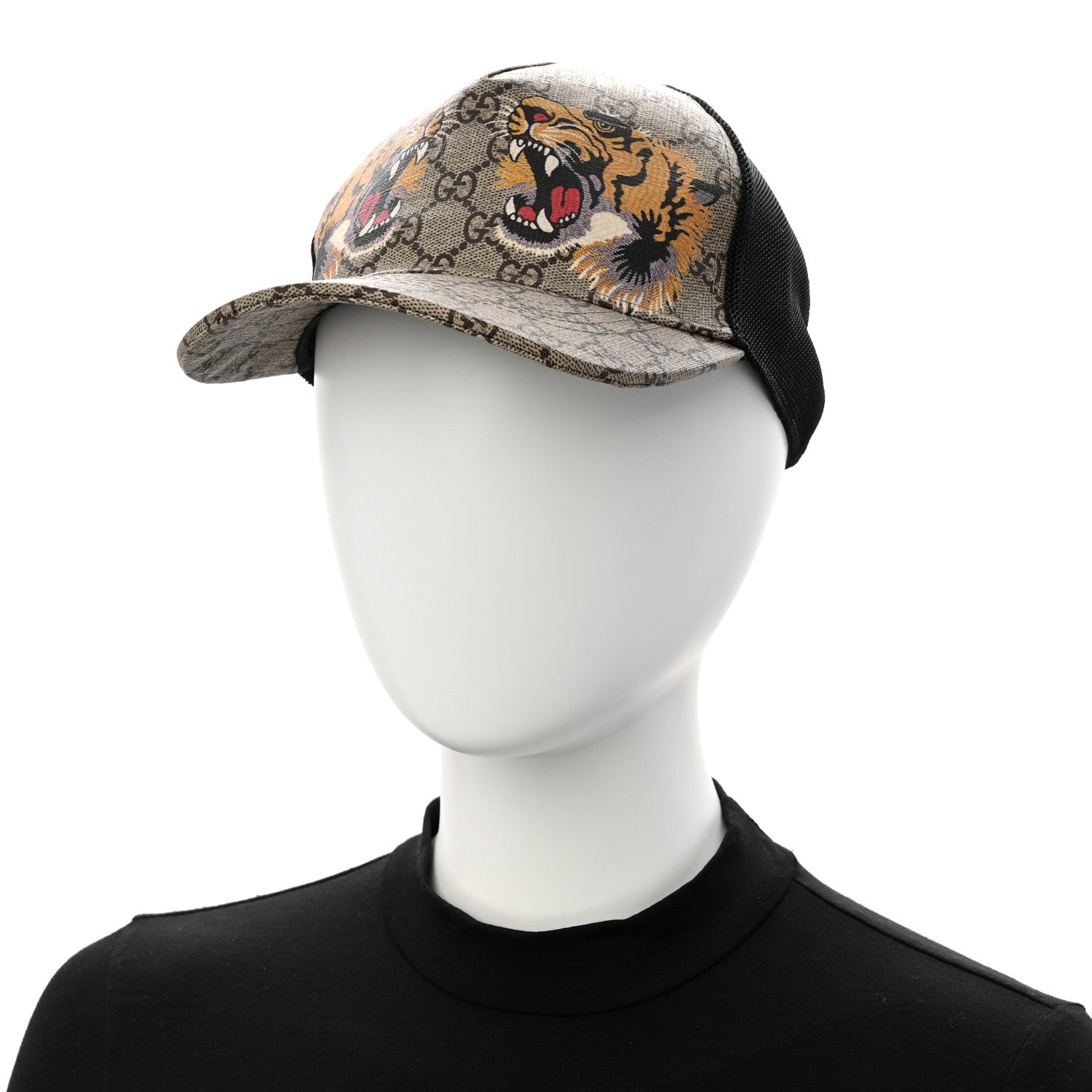 Gucci GG Supreme Monogram Tiger Print Baseball Hat L 59 Beige