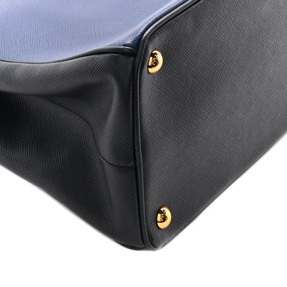 Prada Saffiano Lux Bi-Color Medium Galleria Double Zip Tote Bluette Black 8 of 9
