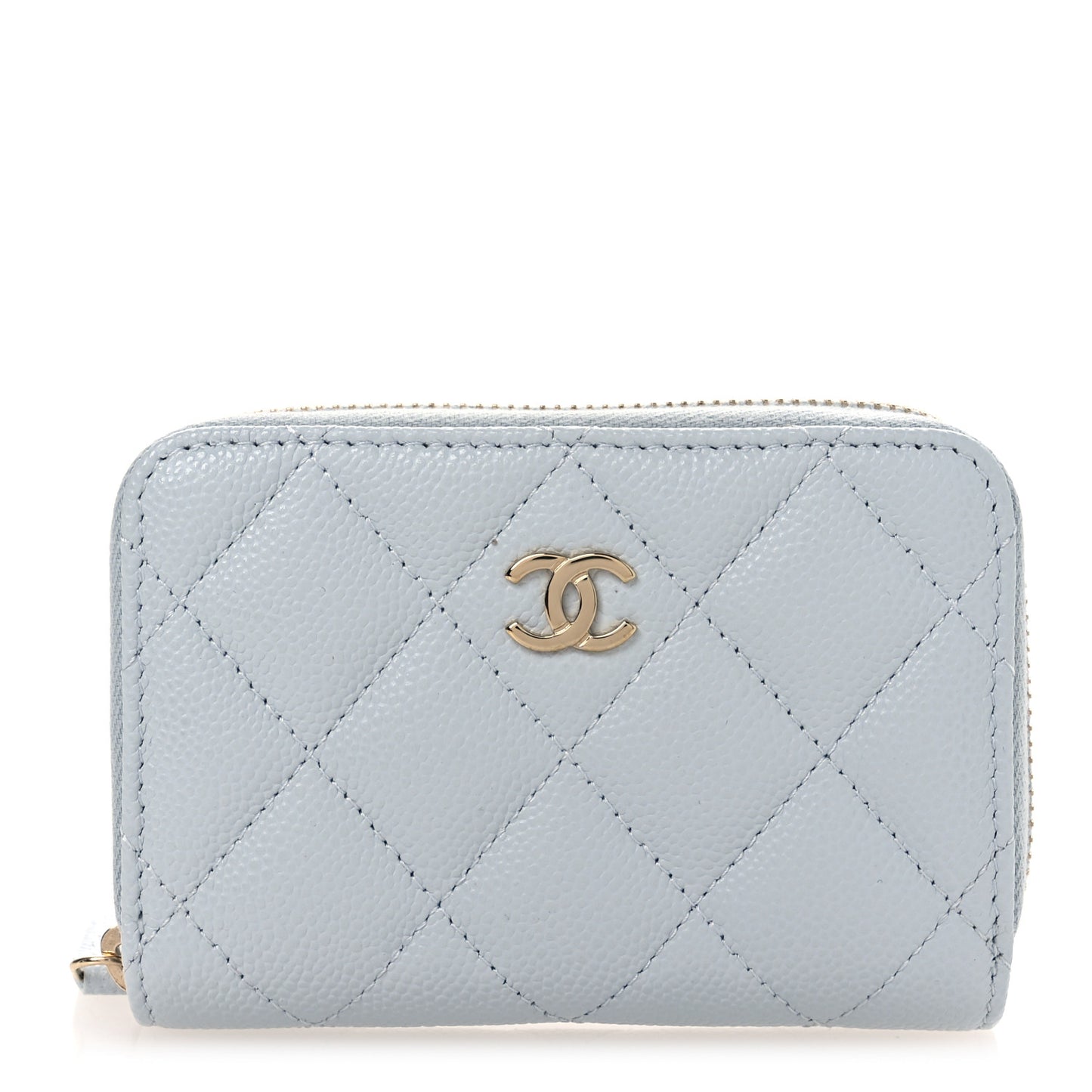 Caviar Quilted Zip Coin Purse Light Blue