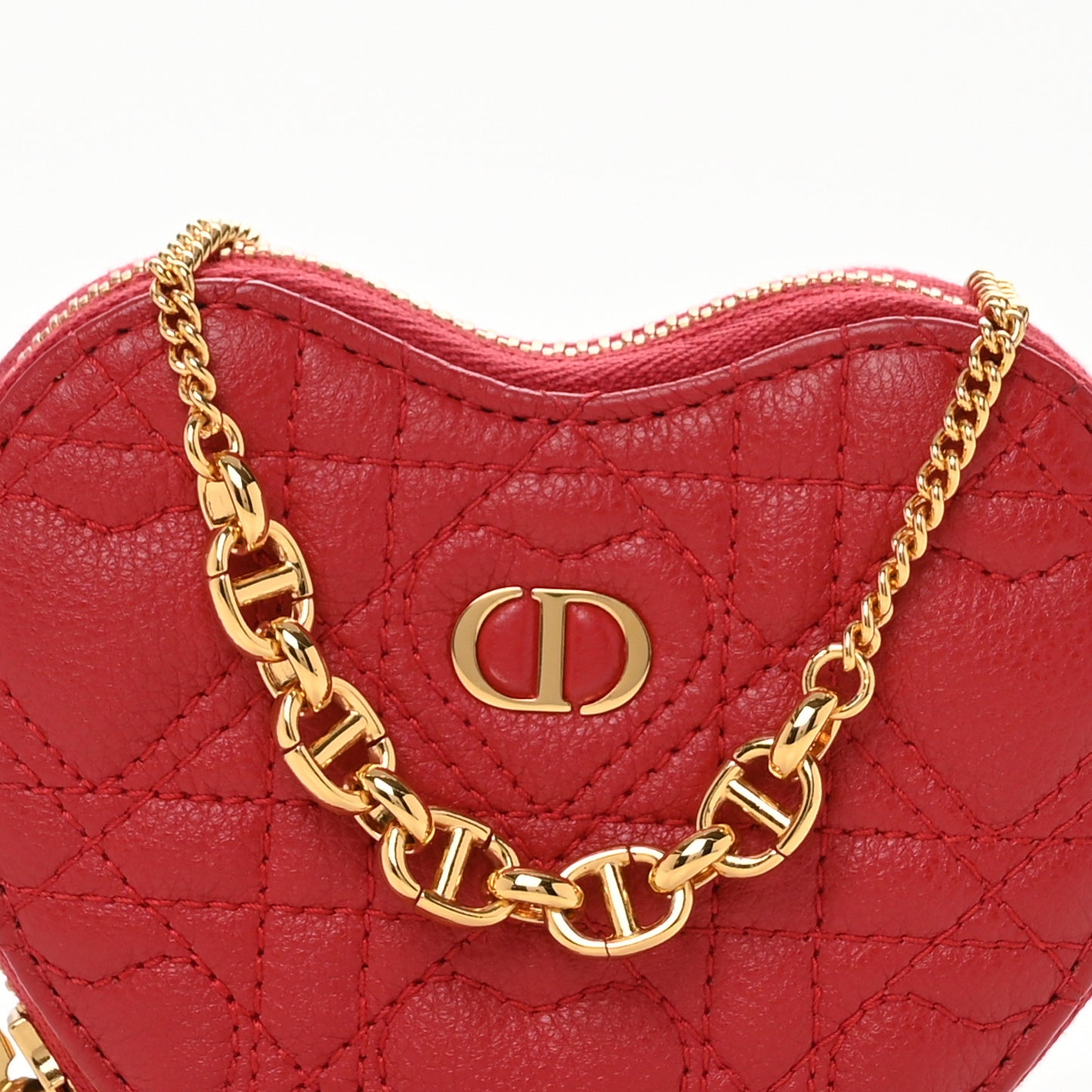 Calfskin Cannage Dioramour Caro Heart Pouch With Chain Bright Red