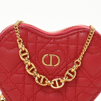 Christian Dior Calfskin Cannage Dioramour Caro Heart Pouch With Chain Bright Red 8 of 11