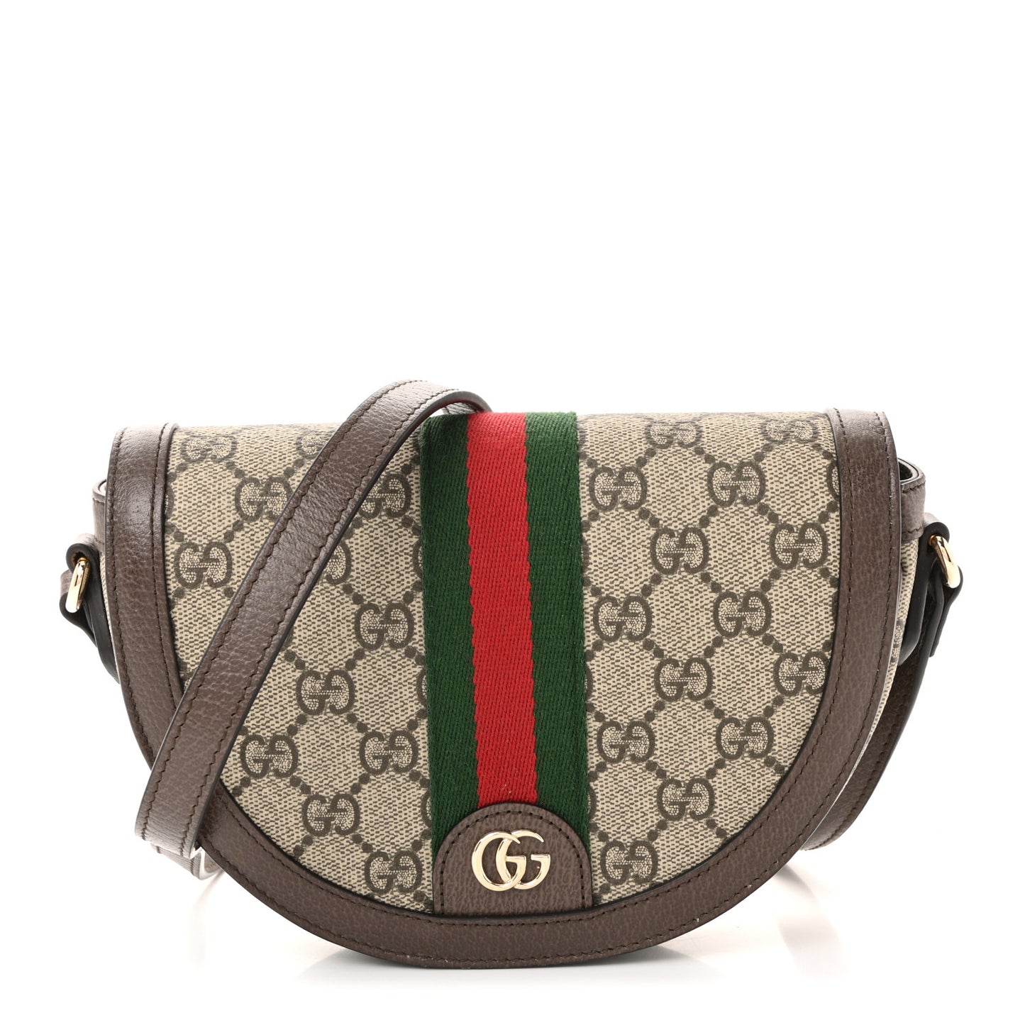 GG Supreme Monogram Textured Dollar Calfskin Web Mini Ophidia Flap Shoulder Bag Beige Ebony New Acero