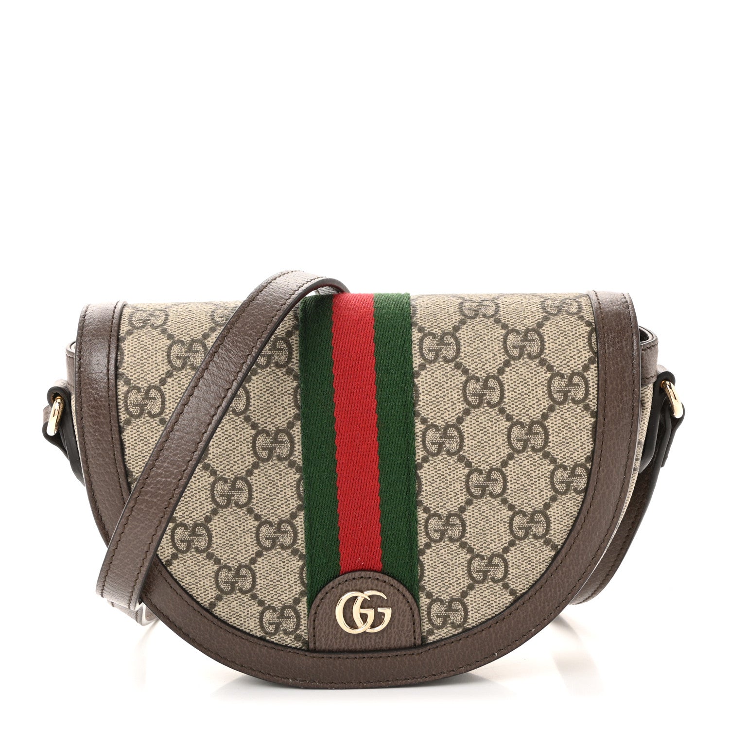Gucci GG Supreme Monogram Textured Dollar Calfskin Web Mini Ophidia Flap Shoulder Bag Beige Ebony New Acero 1 of 9