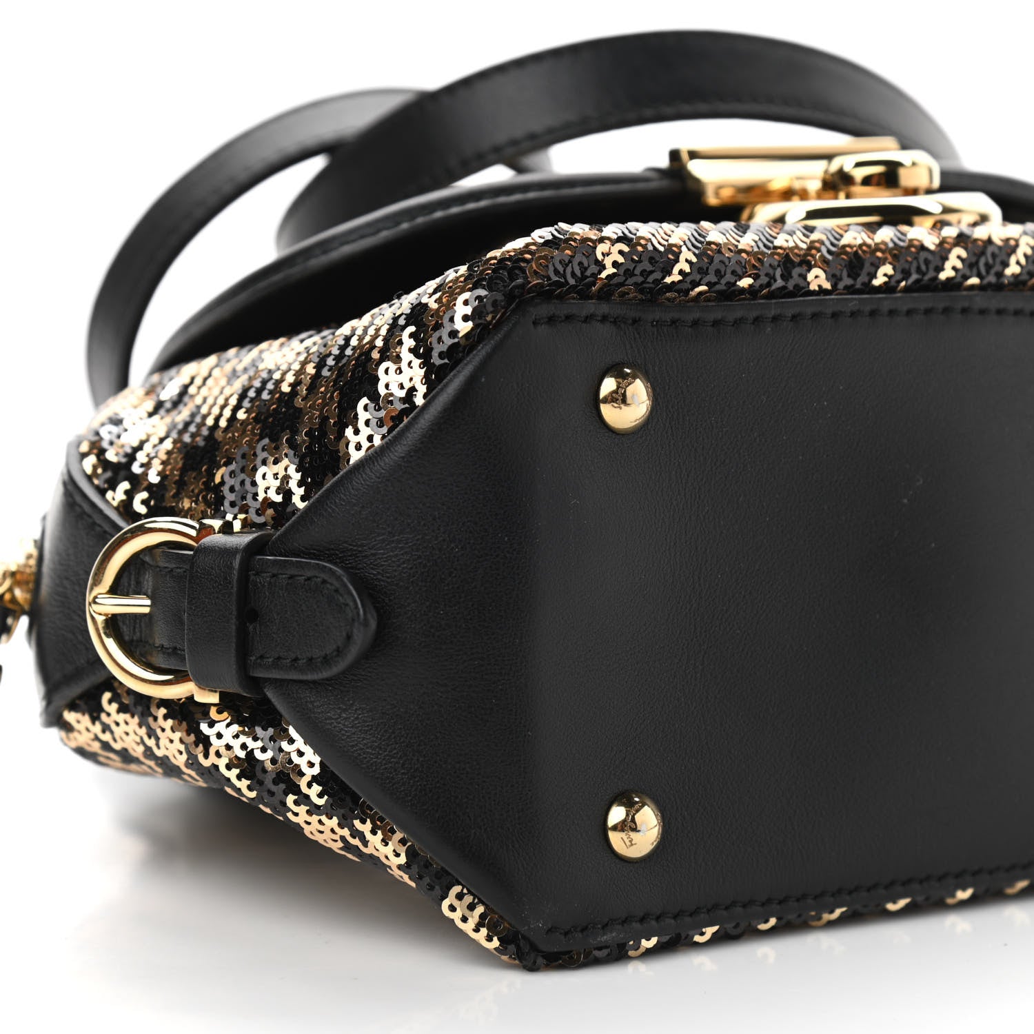 Salvatore Ferragamo Calfskin Sequin Small Fiamma Bag Black Gold 9 of 13