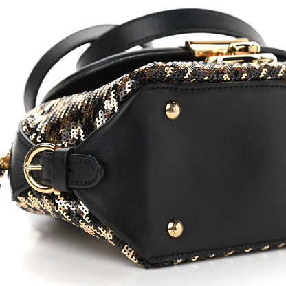 Salvatore Ferragamo Calfskin Sequin Small Fiamma Bag Black Gold 9 of 13