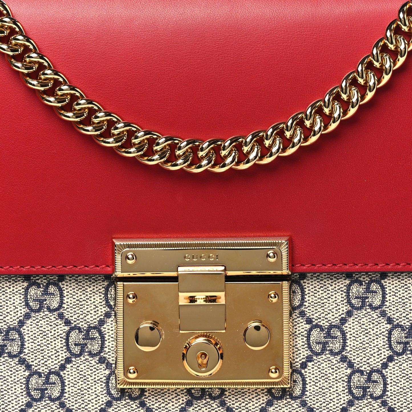 GG Supreme Monogram Moon Calfskin Medium Padlock Shoulder Bag Beige Blue Hibiscus Red Mystic White