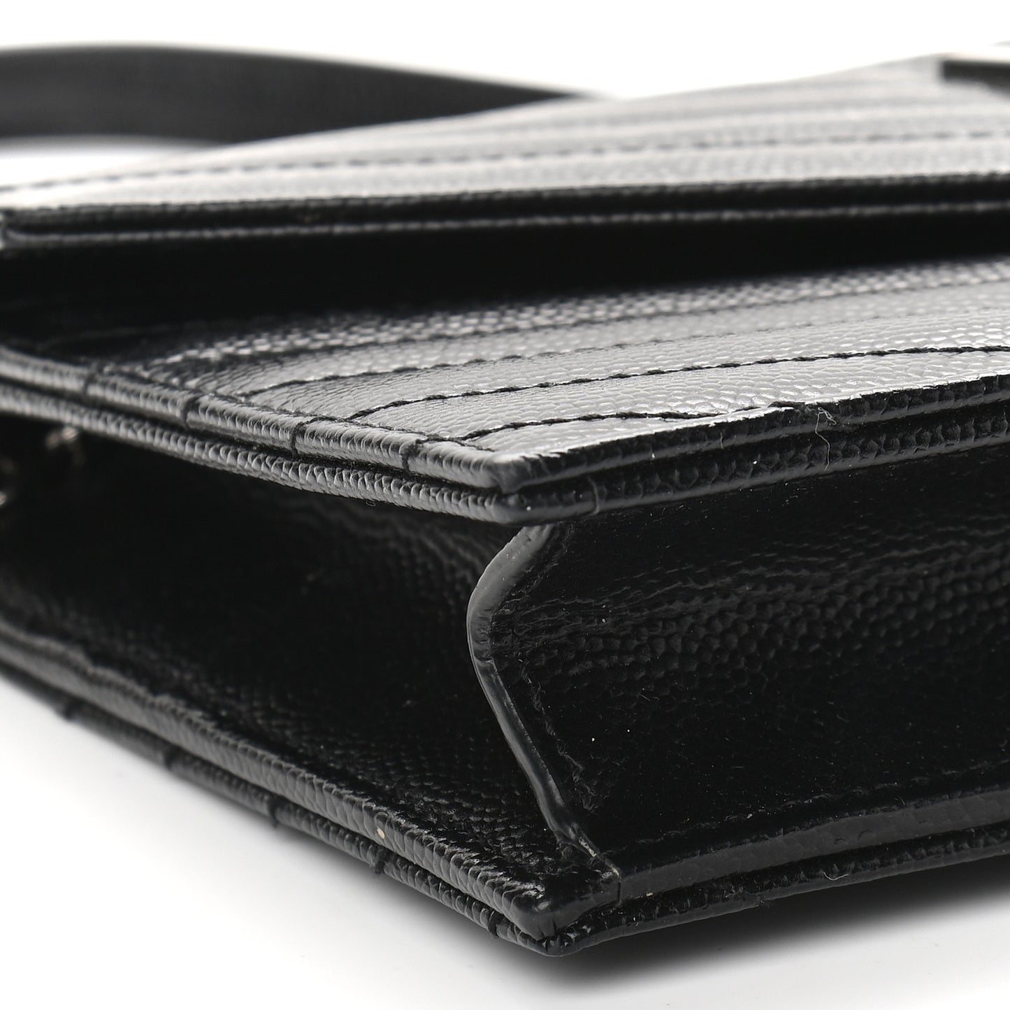 Grain De Poudre Matelasse Chevron Monogram Envelope Chain Wallet Black
