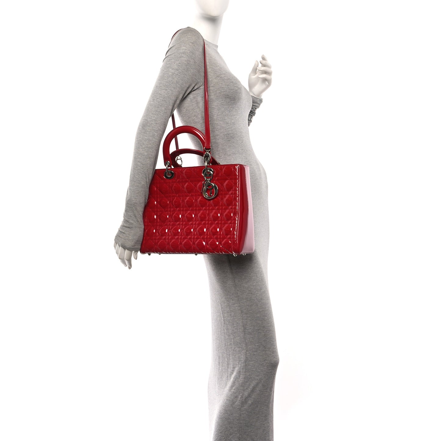 Patent Cannage Large Lady Dior Red