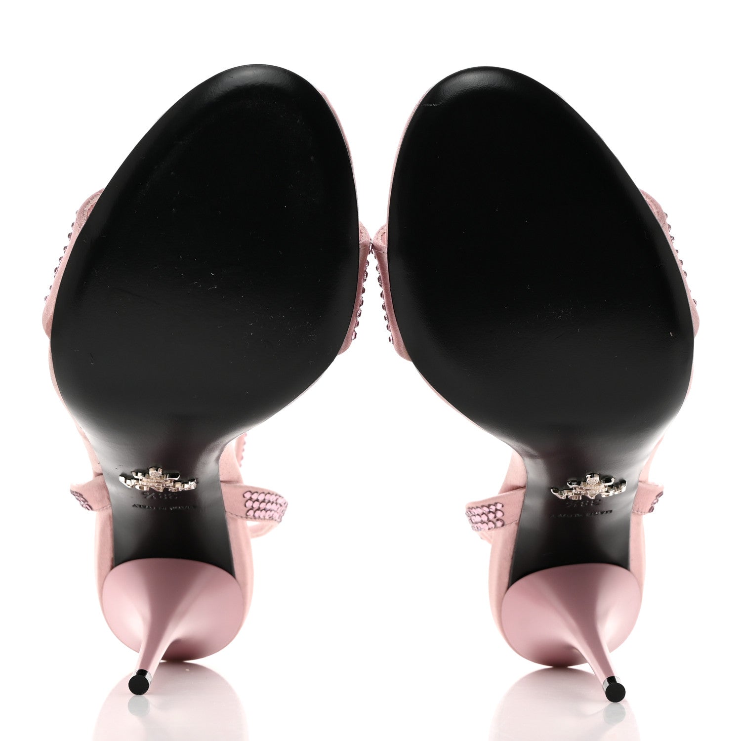 Prada Satin Crystal Triangle Modellerie 100mm Sandals 38.5 Alabastro 5 of 7