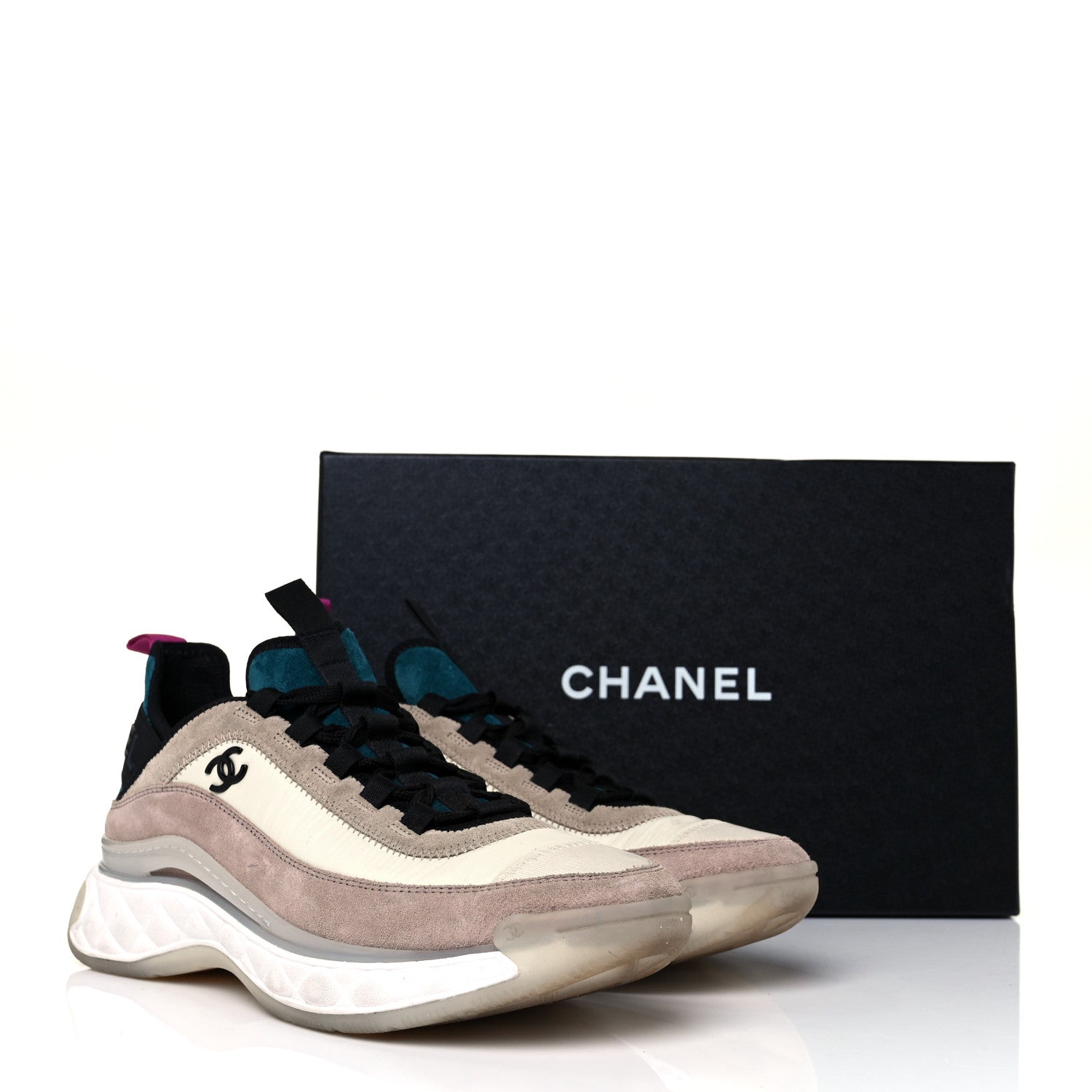 Chanel Suede Calfskin Nylon Grosgrain CC Sneakers 38.5 Beige Pink 10 of 10