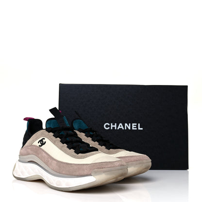 Chanel Suede Calfskin Nylon Grosgrain CC Sneakers 38.5 Beige Pink 10 of 10