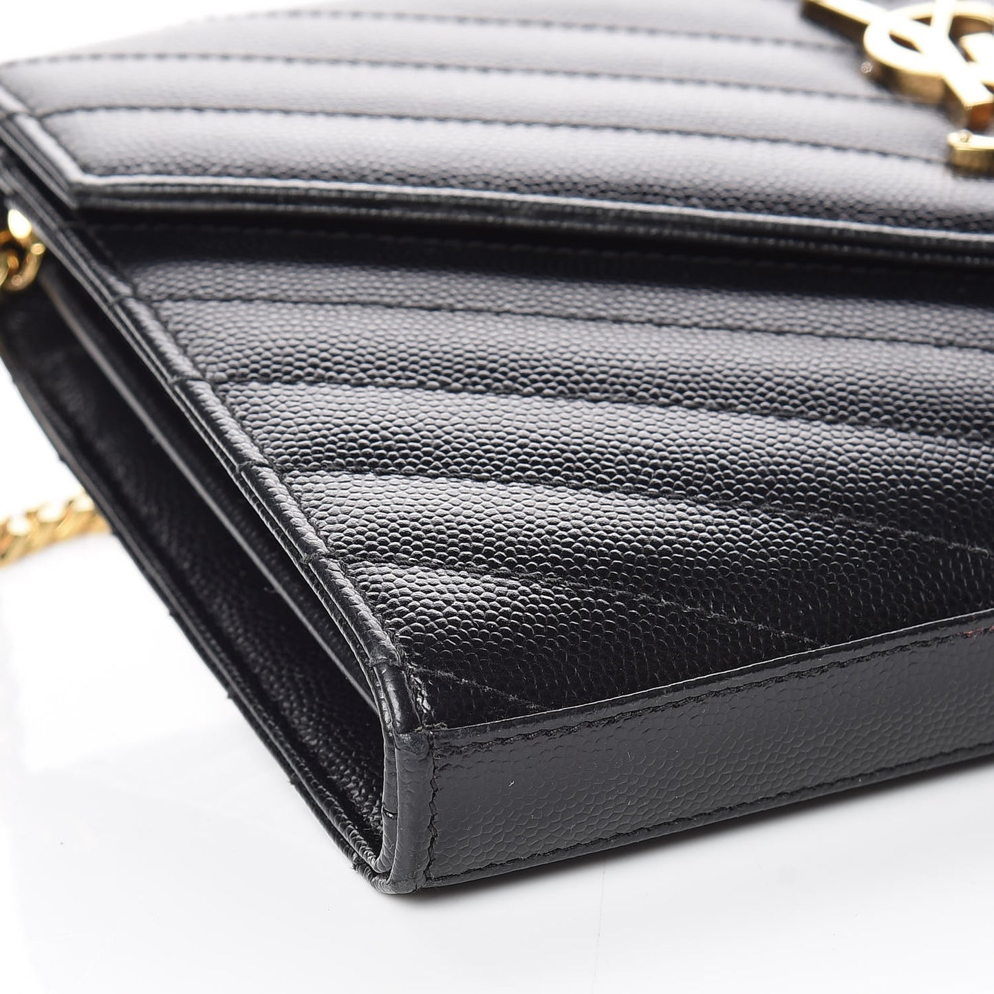 Grain De Poudre Matelasse Chevron Monogram Chain Wallet Black