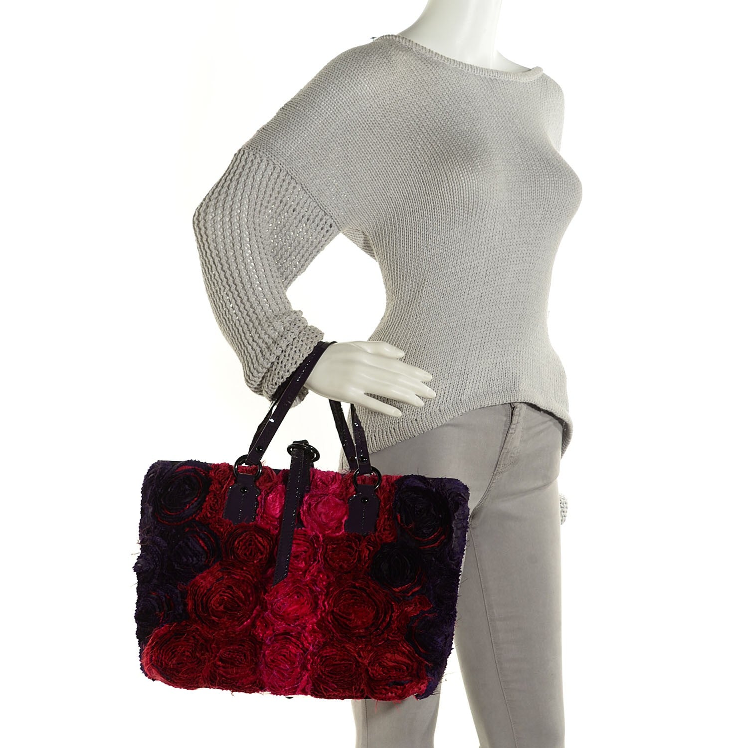 Valentino Garavani Silk Rosier Tote Red Black 2 of 8
