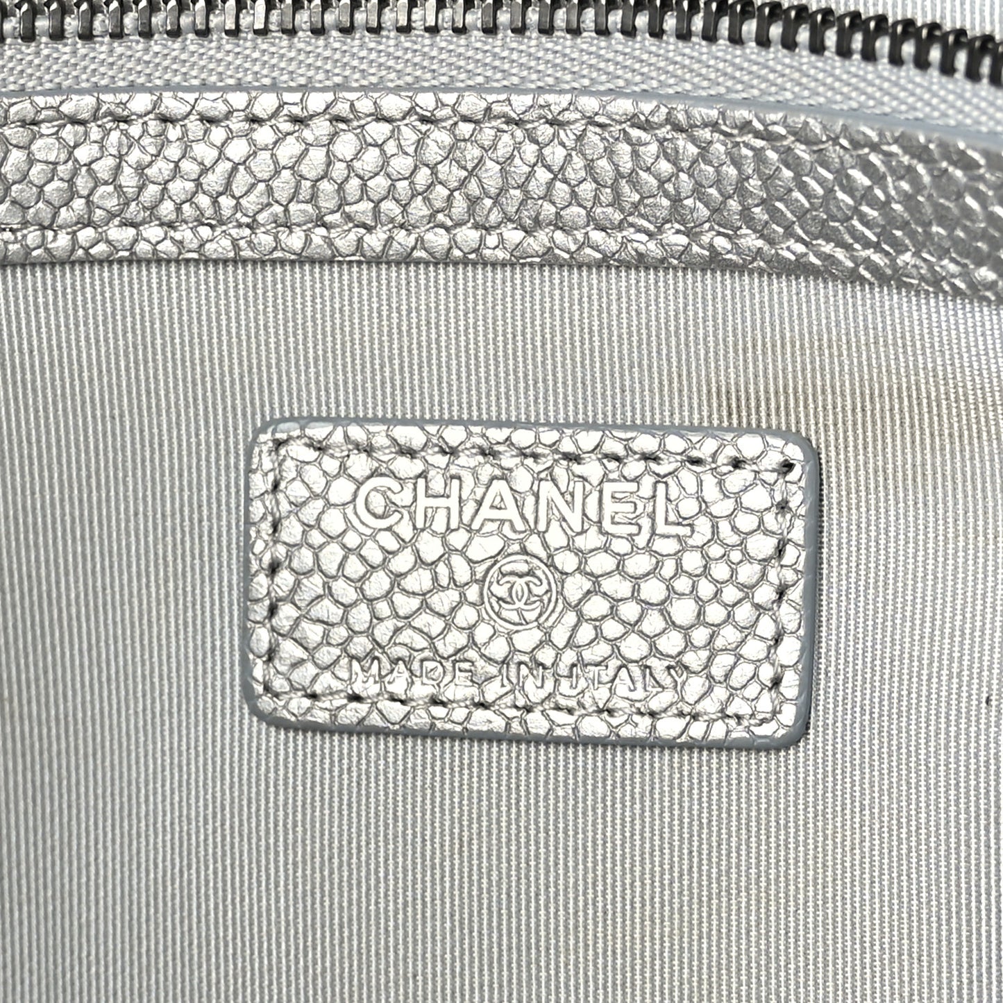 Lambskin Quilted Large Cosmetic Case Silver
