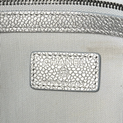Chanel Lambskin Quilted Large Cosmetic Case Silver 6 of 7