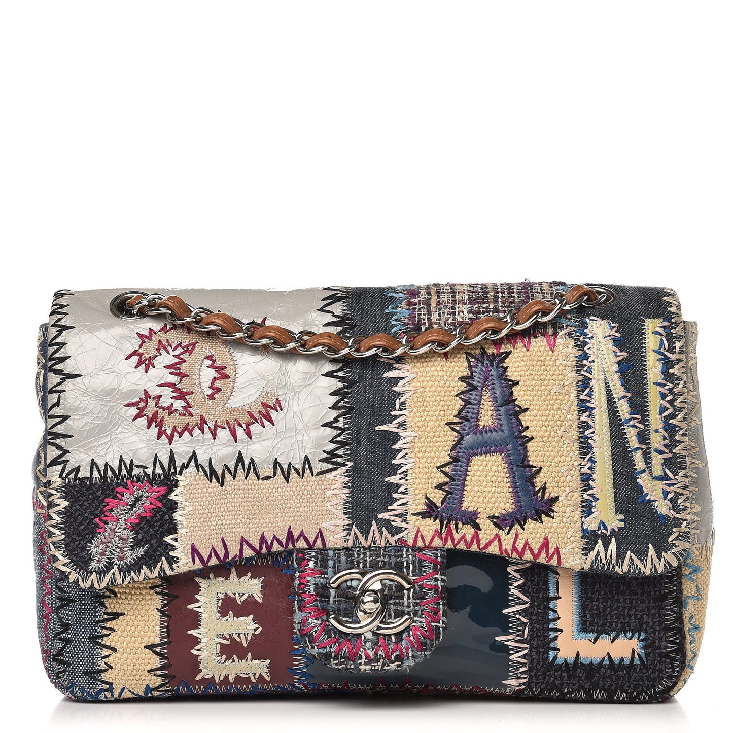 Denim Tweed Patchwork Jumbo Single Flap Multicolor