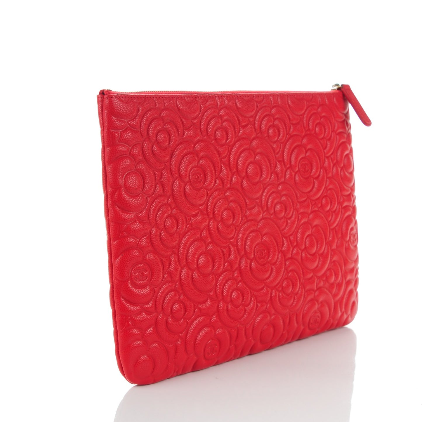 Caviar Camellia Embossed Medium Cosmetic Case Red