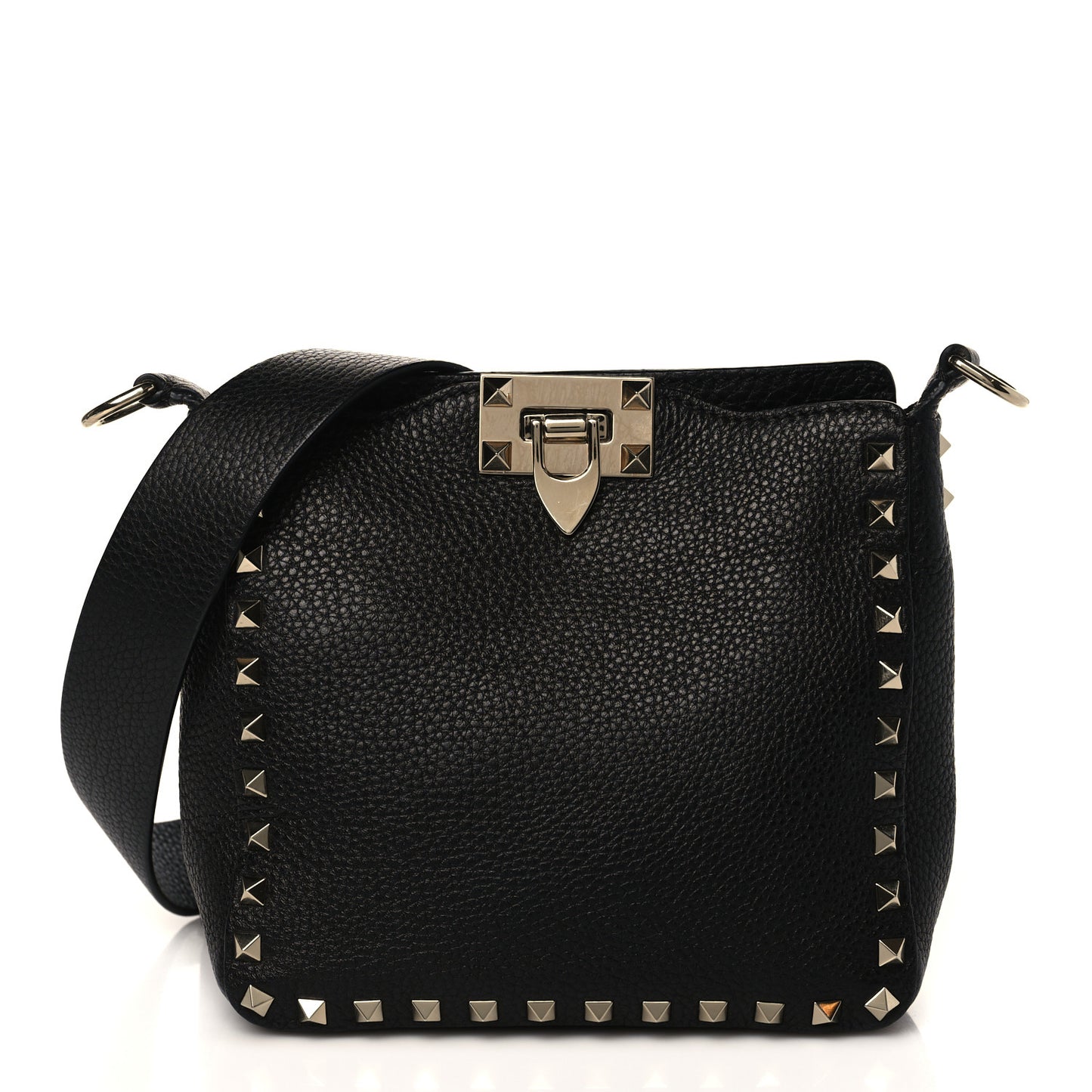 Pebbled Calfskin Mini Rockstud Flip-Lock Messenger Bag Black