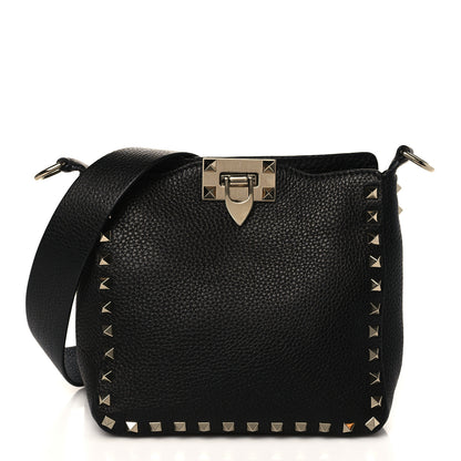 Valentino Garavani Pebbled Calfskin Mini Rockstud Flip-Lock Messenger Bag Black 1 of 8