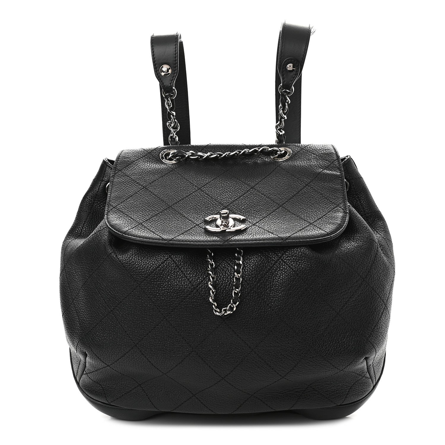 Chanel Grained Calfskin Stitched Flap Drawstring Backpack Black 1 of 10