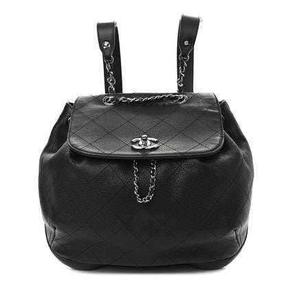 Chanel Grained Calfskin Stitched Flap Drawstring Backpack Black 1 of 10