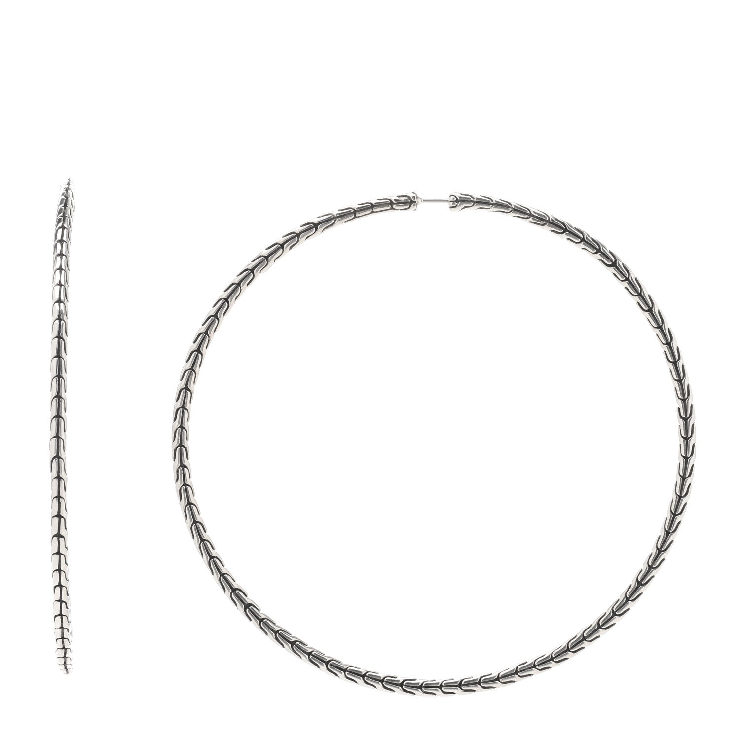John Hardy Sterling Silver Extra Large Carved Chain Hoop Earrings 1 of 4