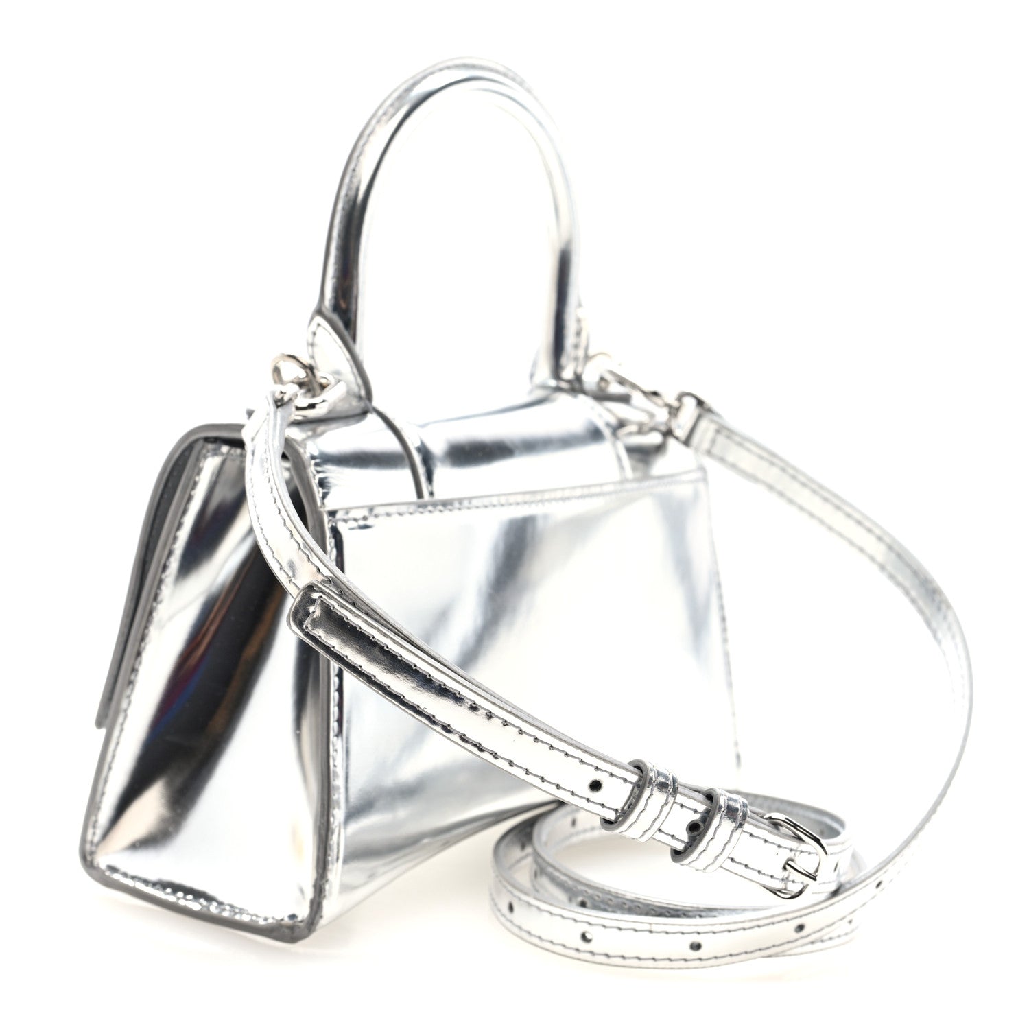 Balenciaga Metallic Calfskin Hourglass Top Handle Bag XS Silver 3 of 9
