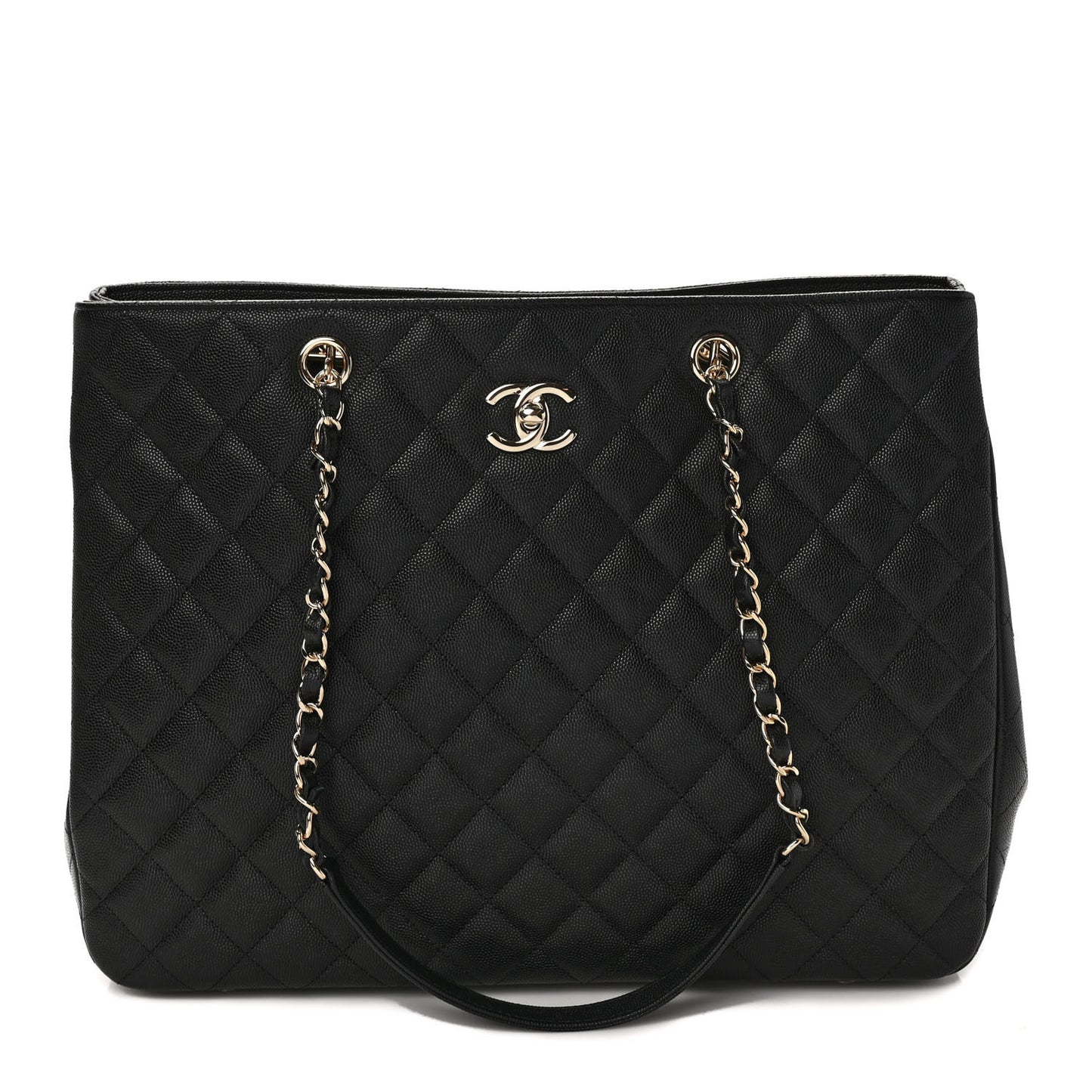 Caviar Quilted Large Shopping Tote Black