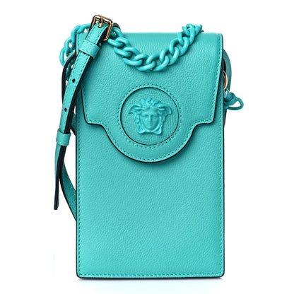 Versace Calfskin La Medusa Chain Crossbody Phone Pouch Turquoise 1 of 9