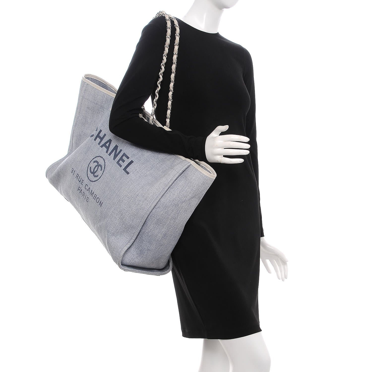 Chanel Canvas Extra Large Deauville Tote Light Blue 3 of 18