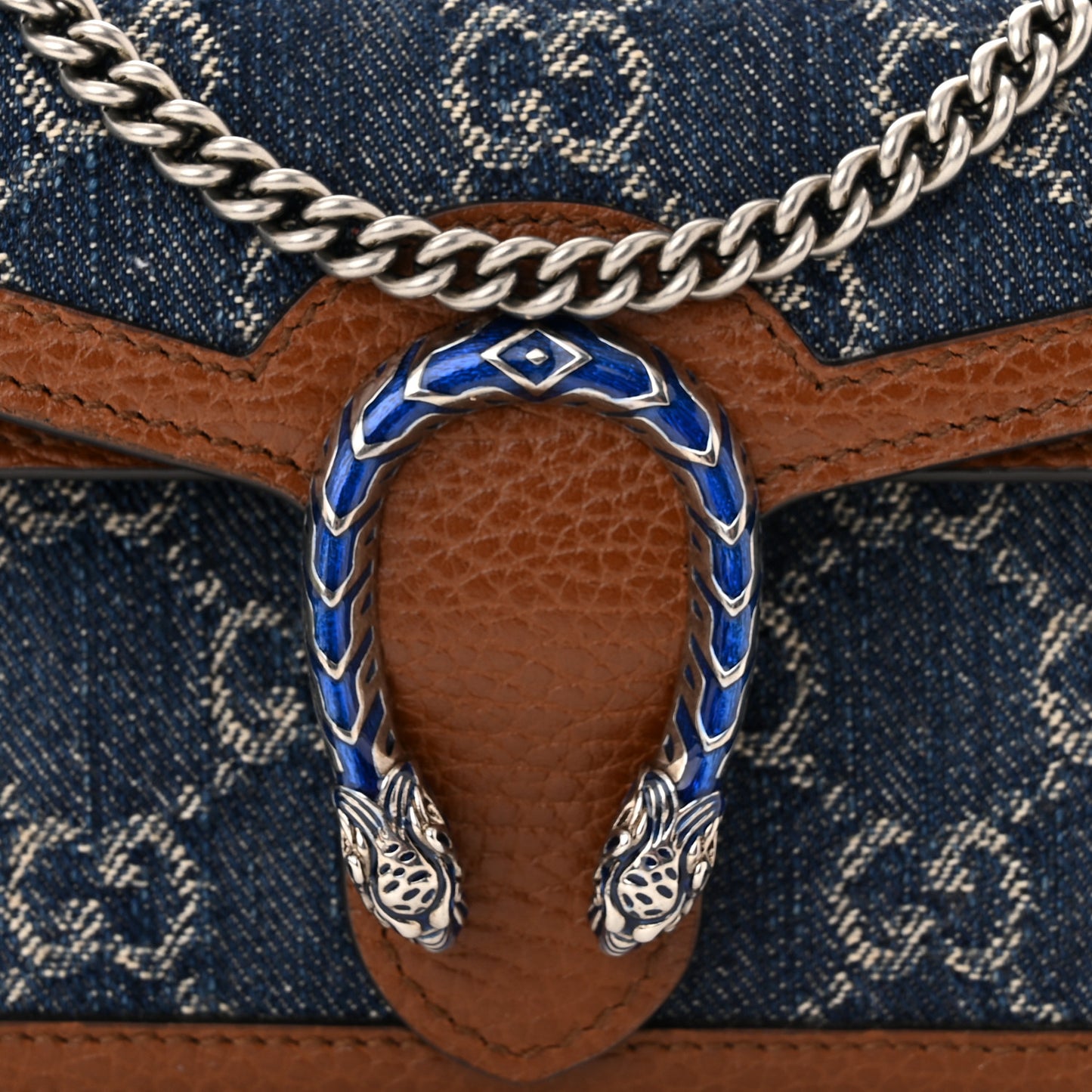 New Denim GG Monogram Dollar Calfskin Enamel Super Mini Dionysus Shoulder Bag Blue Tea Cuir Epilog Electric Blue