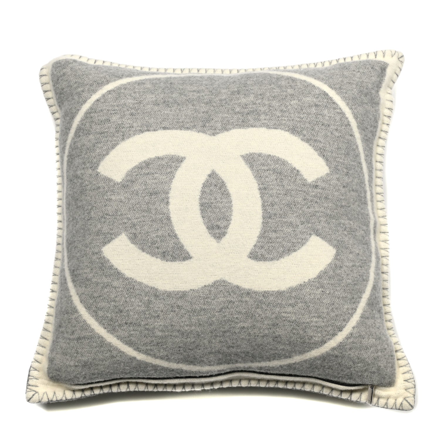 Chanel Merino Wool Cashmere CC Pillow Grey Off White 2 of 3