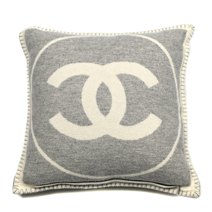 Chanel Merino Wool Cashmere CC Pillow Grey Off White 2 of 3