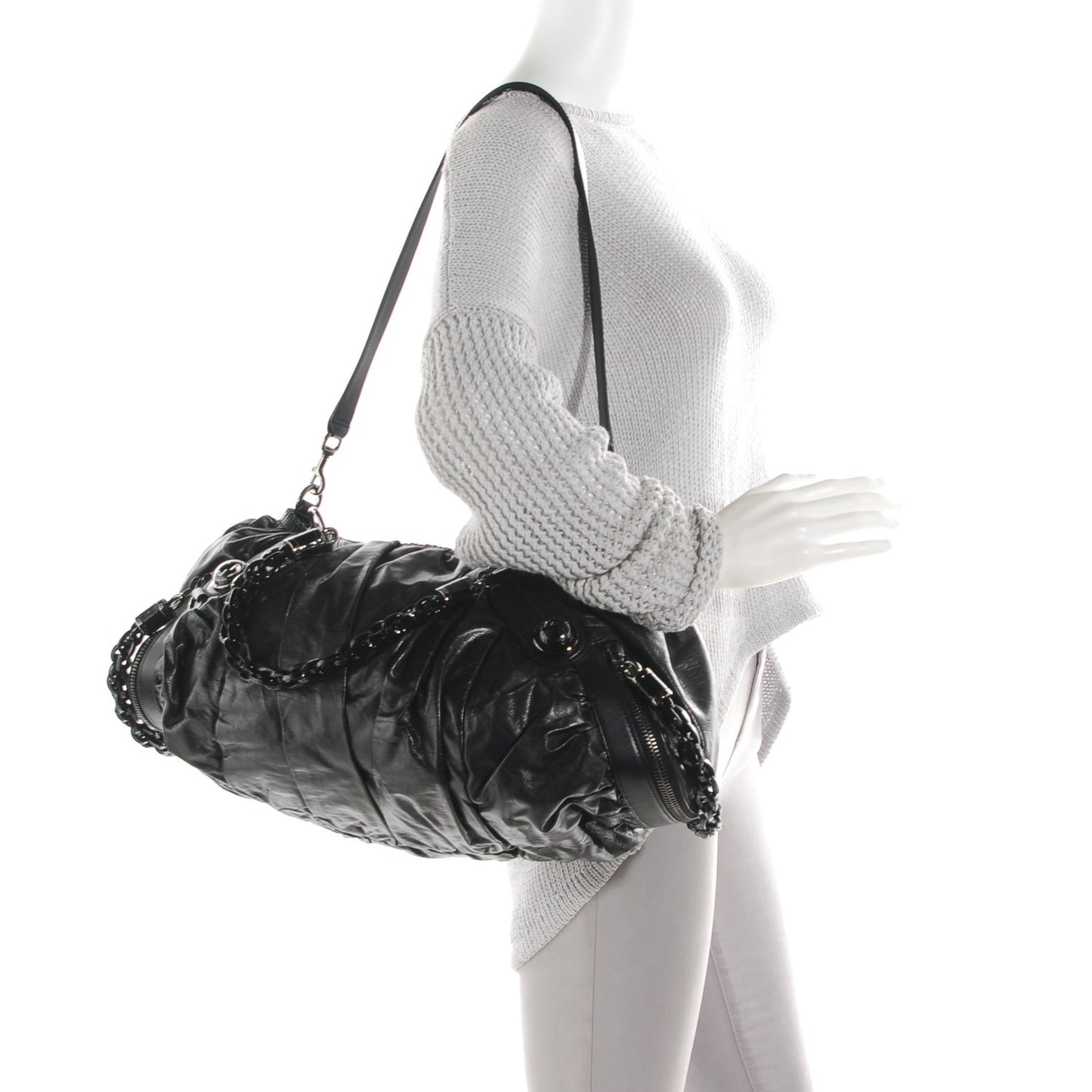Ruched Calfskin Shoulder Bag Black