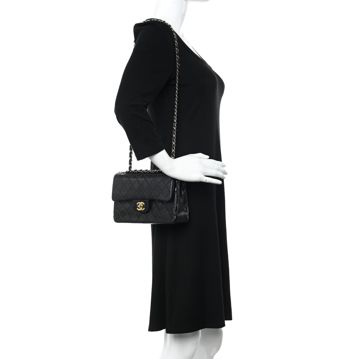 Lambskin Quilted Medium Double Flap Black