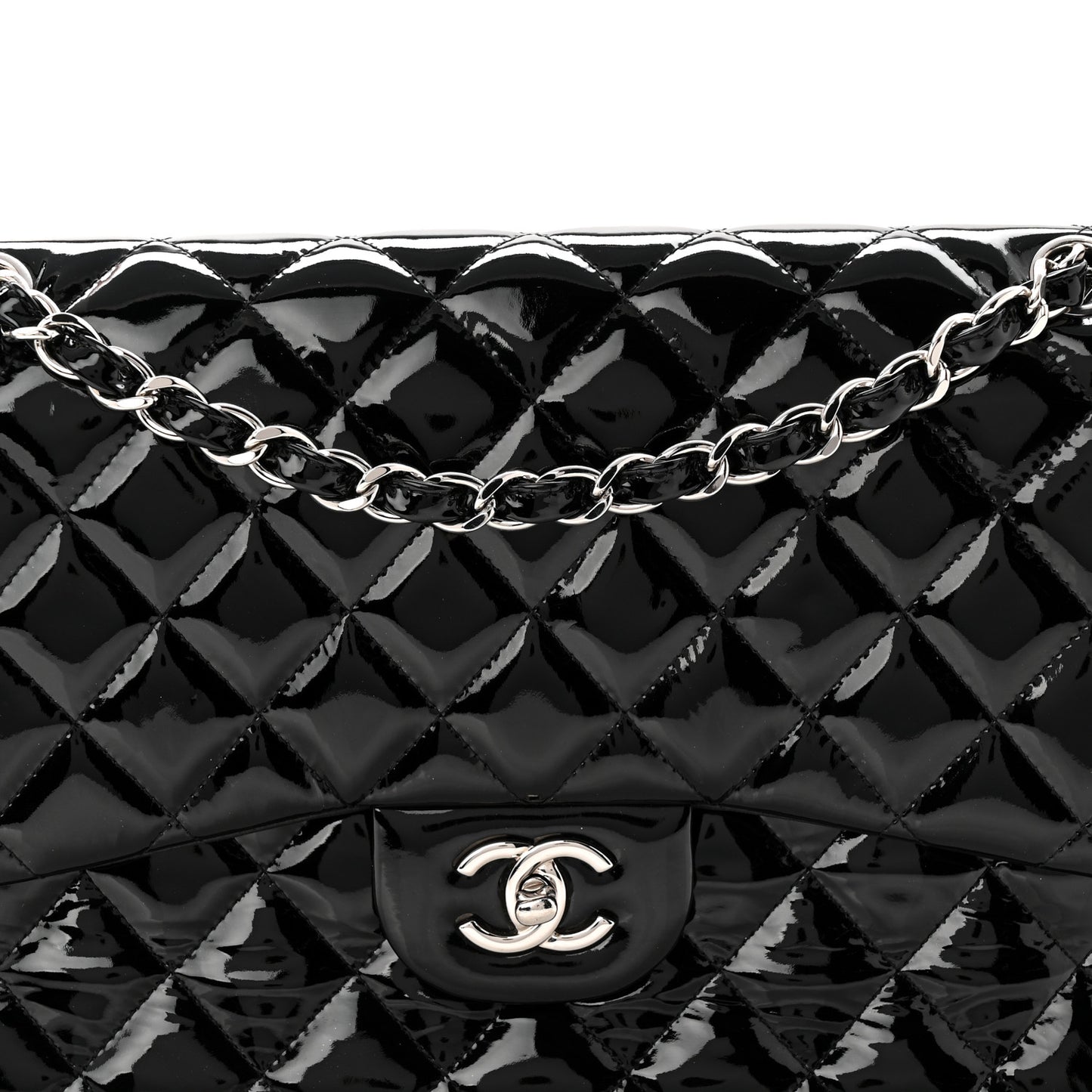 Patent Quilted Jumbo Double Flap Black