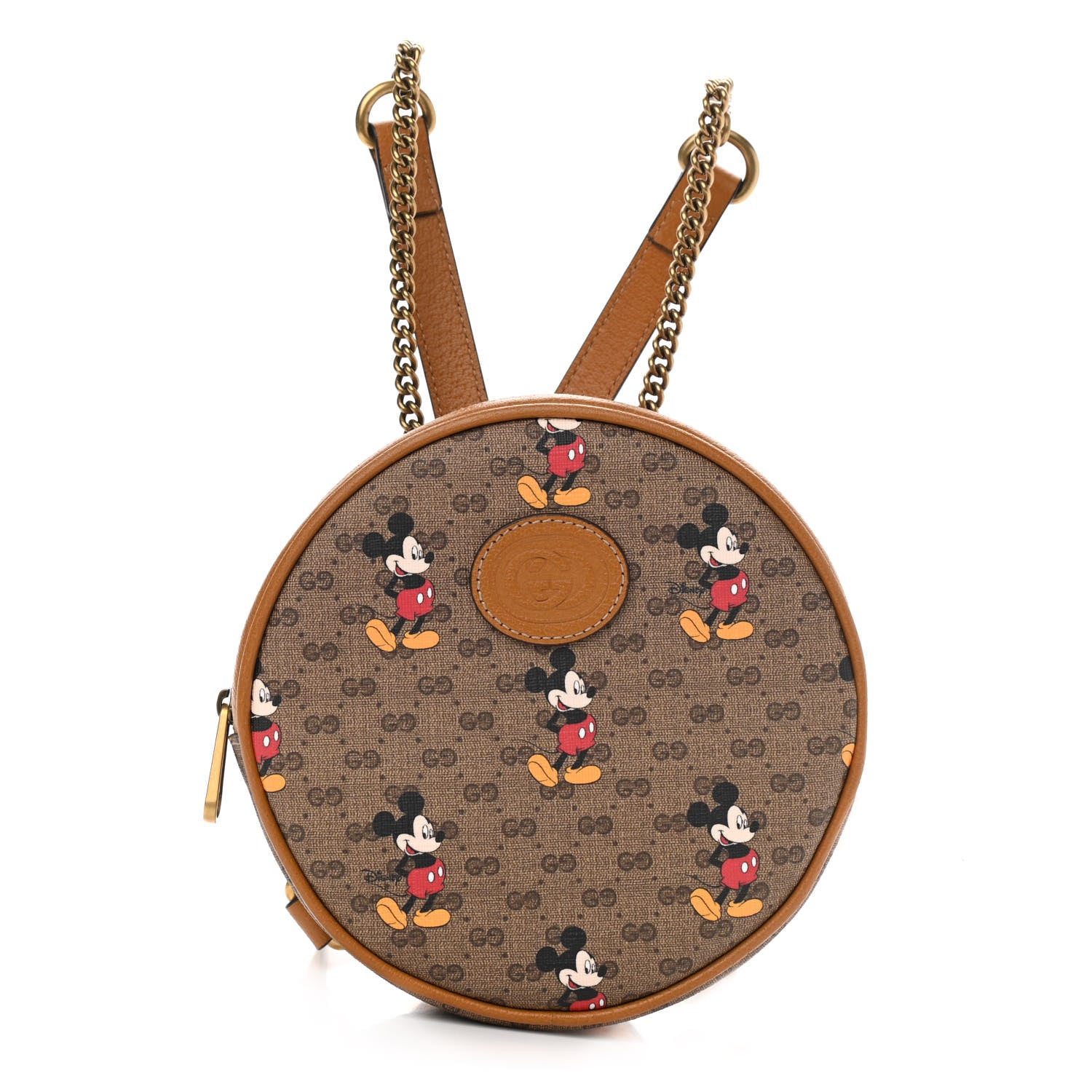 Gucci X DISNEY Mini Vintage GG Supreme Monogram Mickey Mouse Round Backpack Beige Vintage Sun Oil 1 of 10