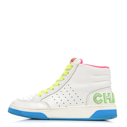 Chanel Calfskin Womens Logo High Top Sneakers 37.5 White Multicolor 1 of 4