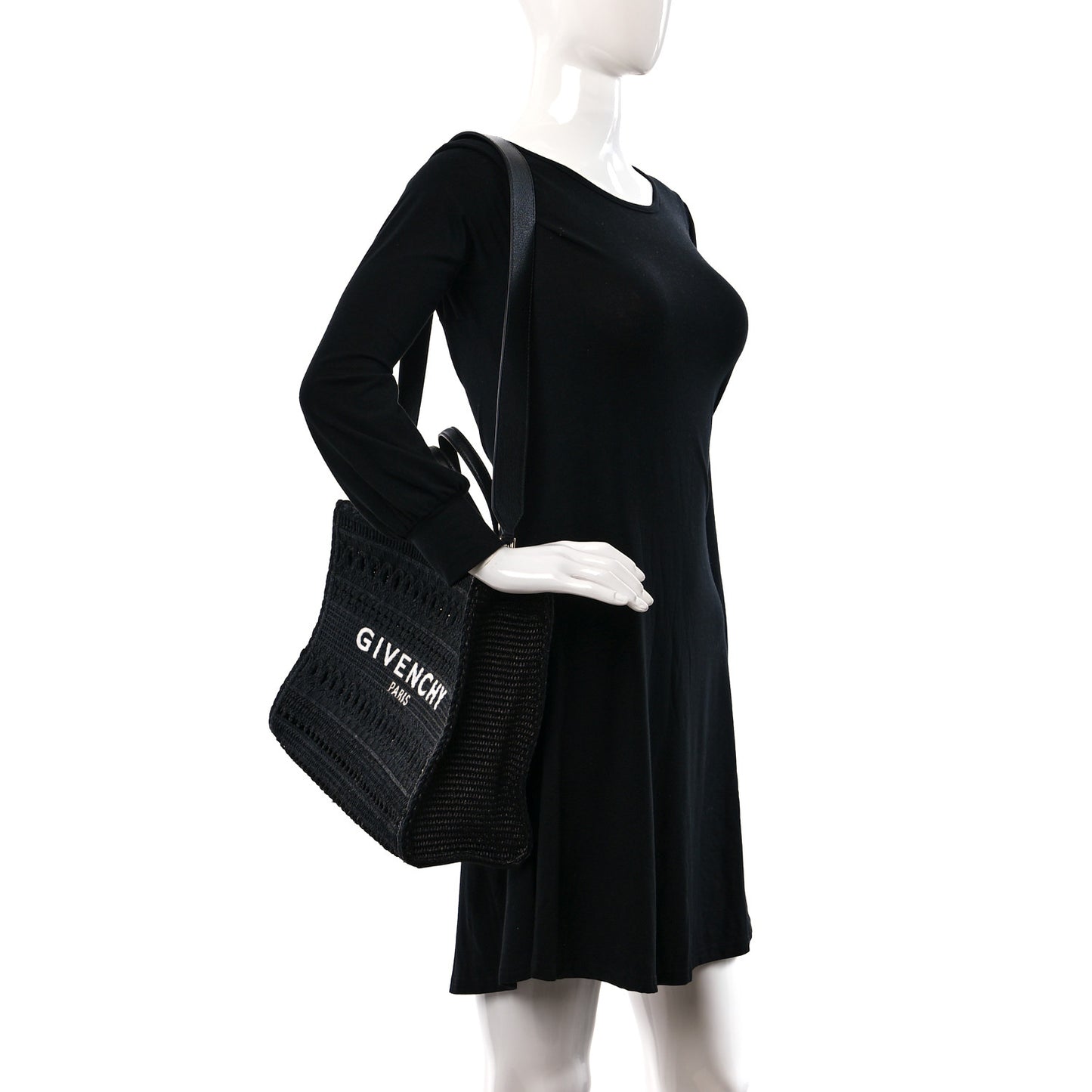 Raffia Laced Medium G-Tote Black