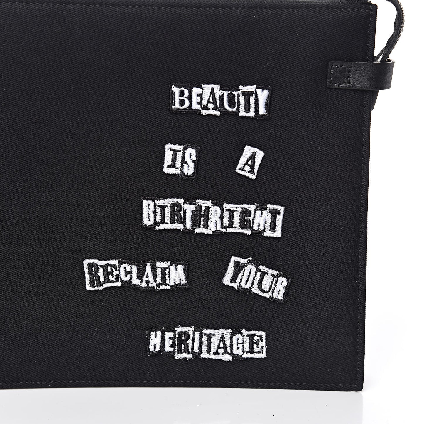 X JAMIE REID Cotton Canvas Embroidered Wristlet Zip Wristlet Pouch Black